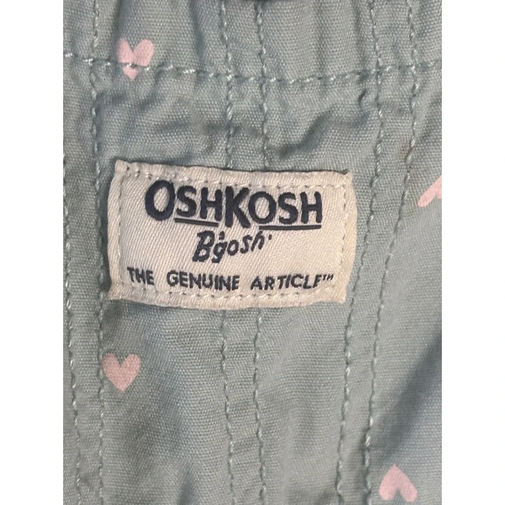 OshKosh Bgosh Kids Light Blue Pink Heart Print Vestbak Bib Overalls